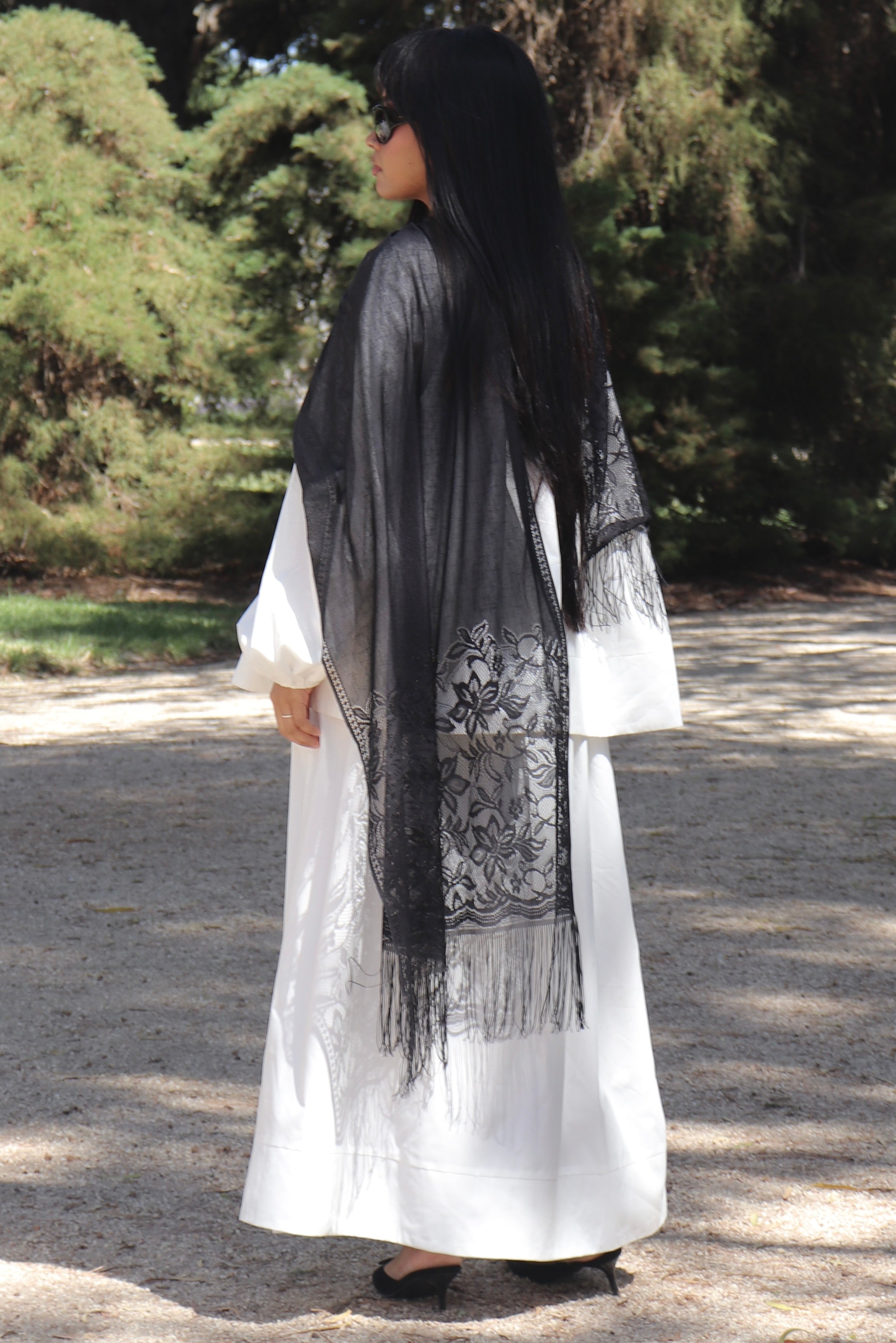 Noir Lace Fringe Hijab - Preorder