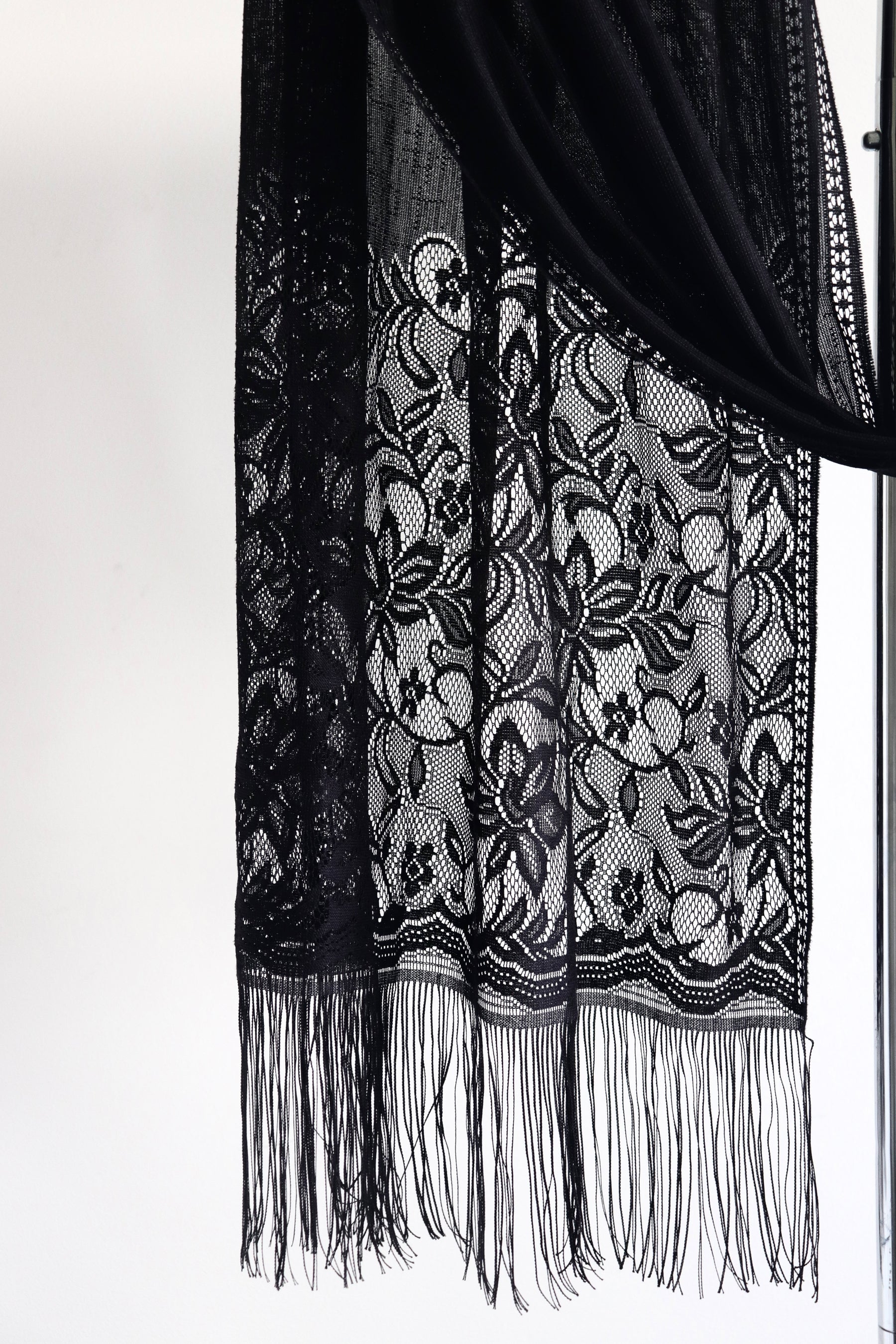 Noir Lace Fringe Hijab - Preorder