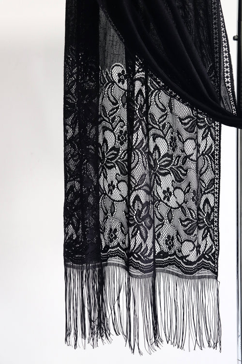 Noir Lace Fringe Hijab - Preorder