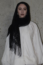 Noir Lace Fringe Hijab - Preorder
