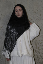 Noir Lace Fringe Hijab - Preorder