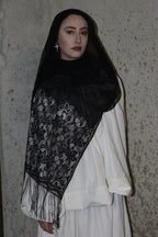 Noir Lace Fringe Hijab - Preorder