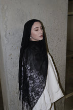 Noir Lace Fringe Hijab - Preorder